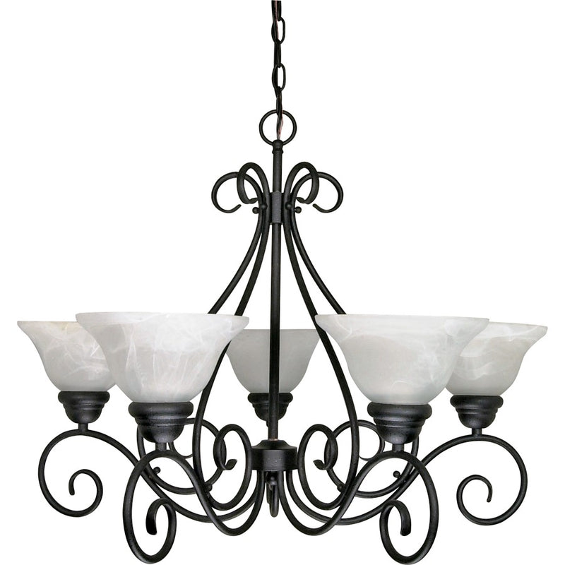 Nuvo Castillo 28in 5-Light Chandelier | Transitional Sonoma Bronze and Champagne Linen Washed Glass | Dining Room & Living Room | 15 x 11 x | Model 60-380