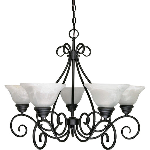 Nuvo Castillo 28in 5-Light Chandelier | Transitional Sonoma Bronze and Champagne Linen Washed Glass | Dining Room & Living Room | 15 x 11 x | Model 60-380