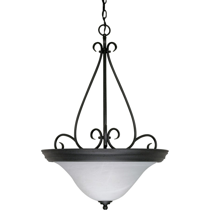 Nuvo Castillo 19in 3-Light Pendant | Textured Black and Alabaster Swirl Glass | Kitchen Island & Dining Room | 20.5 x 20.5 x 28.5 in | Model 60-385