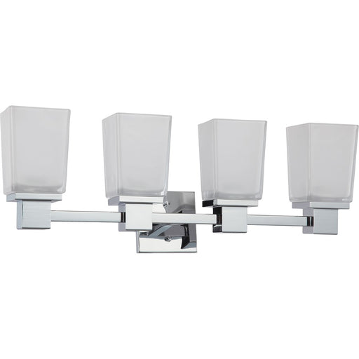 Nuvo Parker 26in 4-Light Vanity Light | Modern Prairie Polished Chrome and Sandstone Etched Glass | Bathroom Vanity | 26 x 9.5 x 6.375 in | Model 60-4004