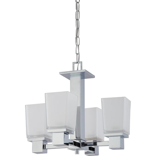 Nuvo Parker 18in 4-Light Chandelier | Modern Prairie Polished Chrome and Sandstone Etched Glass | Dining Room & Living Room | 18 x 16 in | Model 60-4005