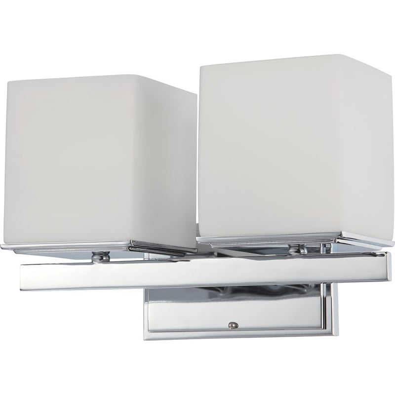 Nuvo Bento 14.25in 2-Light Vanity Light | Polished Chrome and Satin White Glass | Bathroom Vanity | 14.25 x 7 x 9.25 in | Model 60-4082