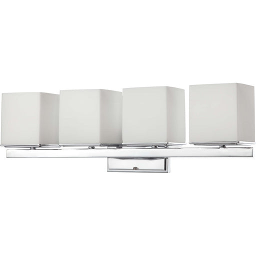 Nuvo Bento 30in 4-Light Vanity Light | Polished Chrome and Satin White Glass | Bathroom Vanity | 27 x 9 x 13 in | Model 60-4084
