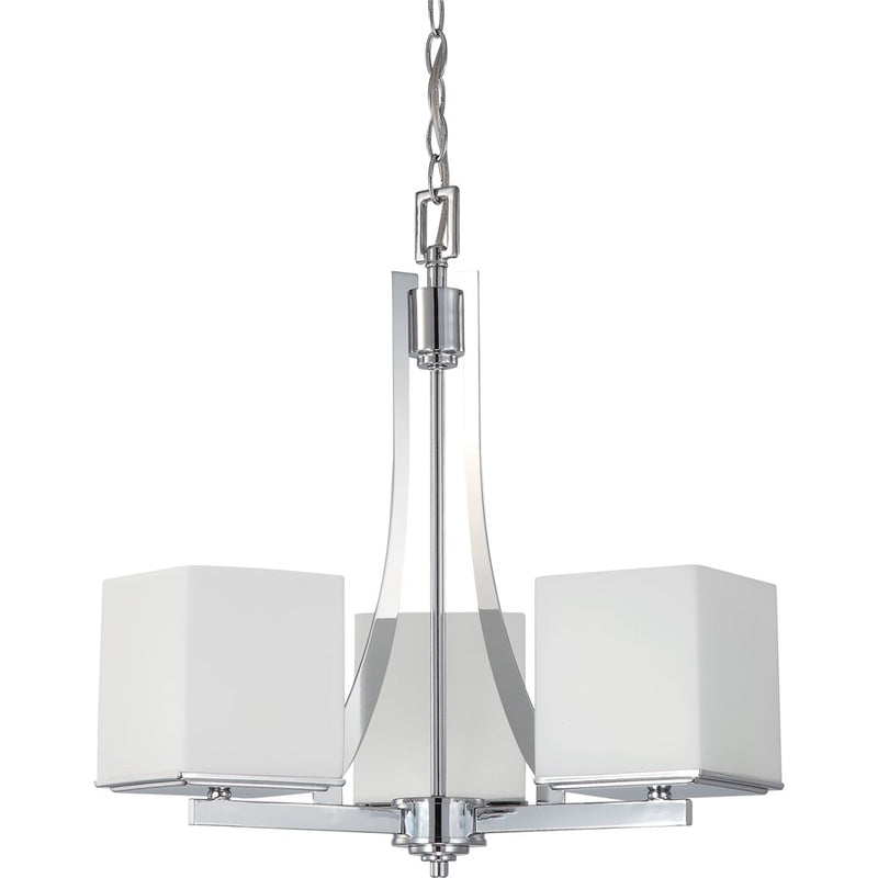 Nuvo Lighting Bento 20in 3-Light Chandelier | Contemporary Polished Chrome and Satin White Glass | Dining Room & Living Room | 20 x 8 x 23 | Model 60-4085
