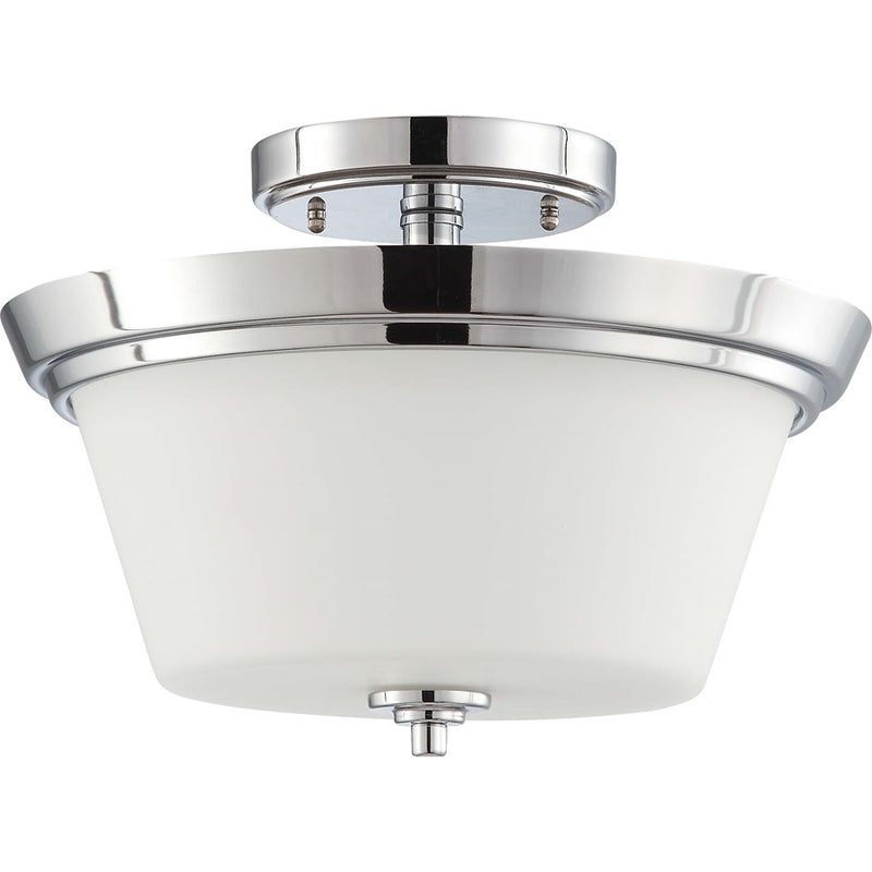 Nuvo Bento 2-Light Semi-Flush Mount | Contemporary Polished Chrome and Satin White Glass | Living Room, Bedroom & Hallway Ceiling Light | Model 60-4087