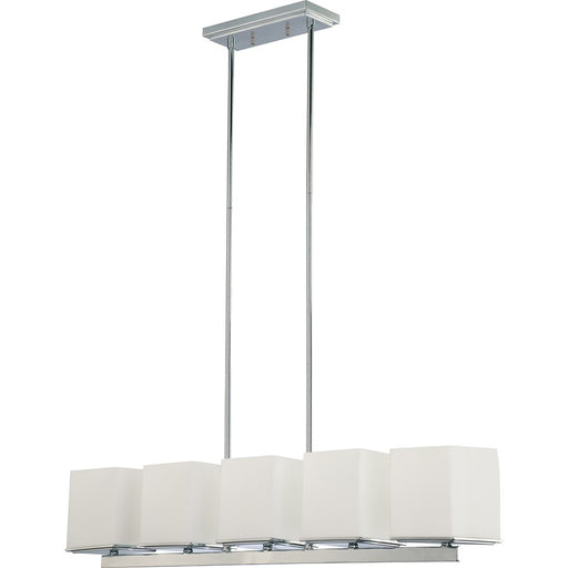 Nuvo Bento 37.5in 5-Light Island Chandelier | Polished Chrome and Satin White Glass | Kitchen Island & Dining Room | 42 x 8 x 11 in | Model 60-4091