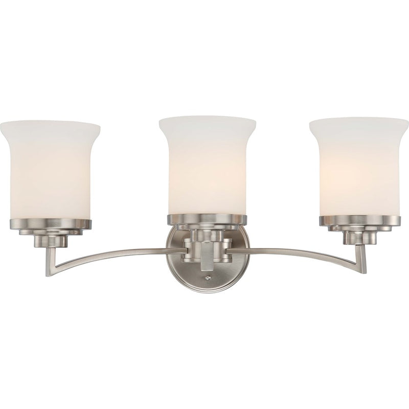 Nuvo Harmony 24.75in 3-Light Vanity Light | Transitional Brushed Nickel and Satin White Glass | Bathroom Vanity | 26 x 10 x 13 in | Model 60-4103