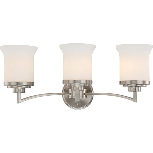 Nuvo Harmony 24.75in 3-Light Vanity Light | Transitional Brushed Nickel and Satin White Glass | Bathroom Vanity | 26 x 10 x 13 in | Model 60-4103