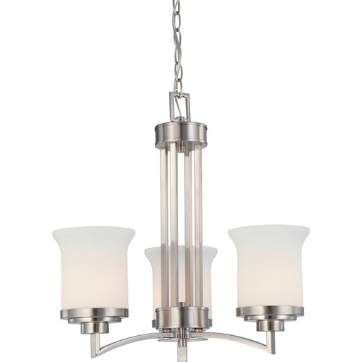 Nuvo Lighting Harmony 20in 3-Light Chandelier | Brushed Nickel and Satin White Glass | Dining Room & Living Room | 21 x 13 x 20 in | Model 60-4104