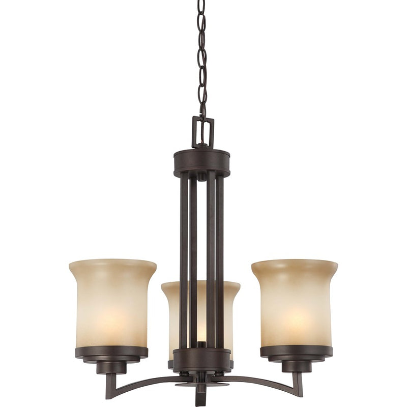 Nuvo Lighting Harmony 20in 3-Light Chandelier | Dark Chocolate Bronze and Saffron Glass | Dining Room & Living Room | 20 x 20 x 13 in | Model 60-4124