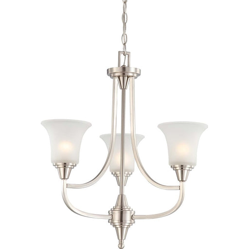 Nuvo Lighting Surrey 21.75in 3-Light Chandelier | Contemporary Brushed Nickel and Frosted Glass | Dining Room & Living Room | 21.75 x 24 in | Model 60-4145