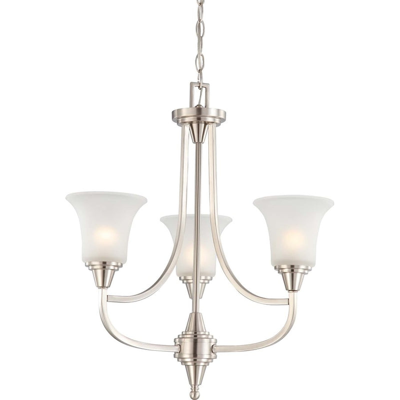 Nuvo Lighting Surrey 21.75in 3-Light Chandelier | Contemporary Brushed Nickel and Frosted Glass | Dining Room & Living Room | 21.75 x 24 in | Model 60-4145