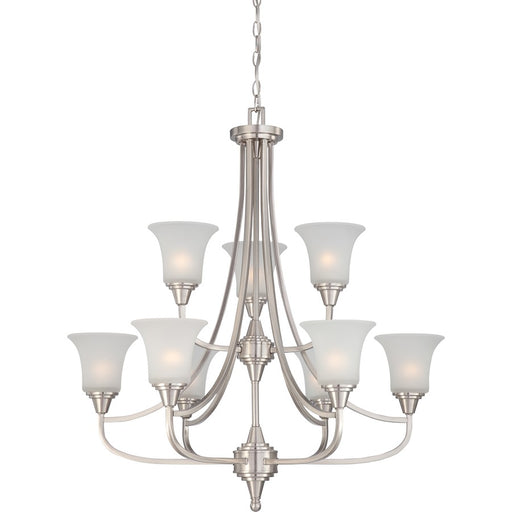 Nuvo Surrey 32in 9-Light Two-Tier Chandelier | Contemporary Brushed Nickel and Frosted Glass | Dining Room & Living Room | 32 x 29 x 35 in | Model 60-4149