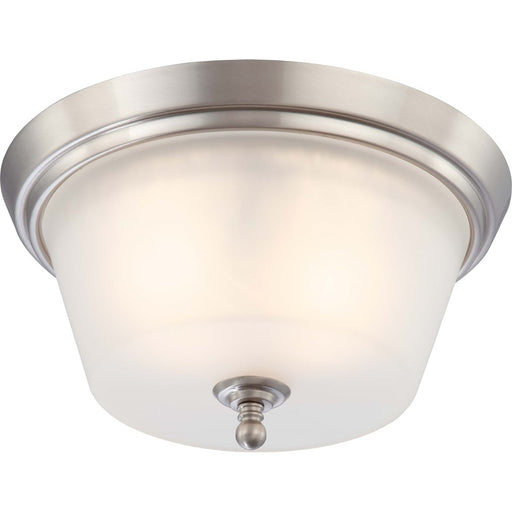 Nuvo Surrey 13in 2-Light Flush Mount | Contemporary Brushed Nickel and Frosted Glass | Hallway & Bathroom Ceiling Light | 13 x 13 x 7 in | Model 60-4152