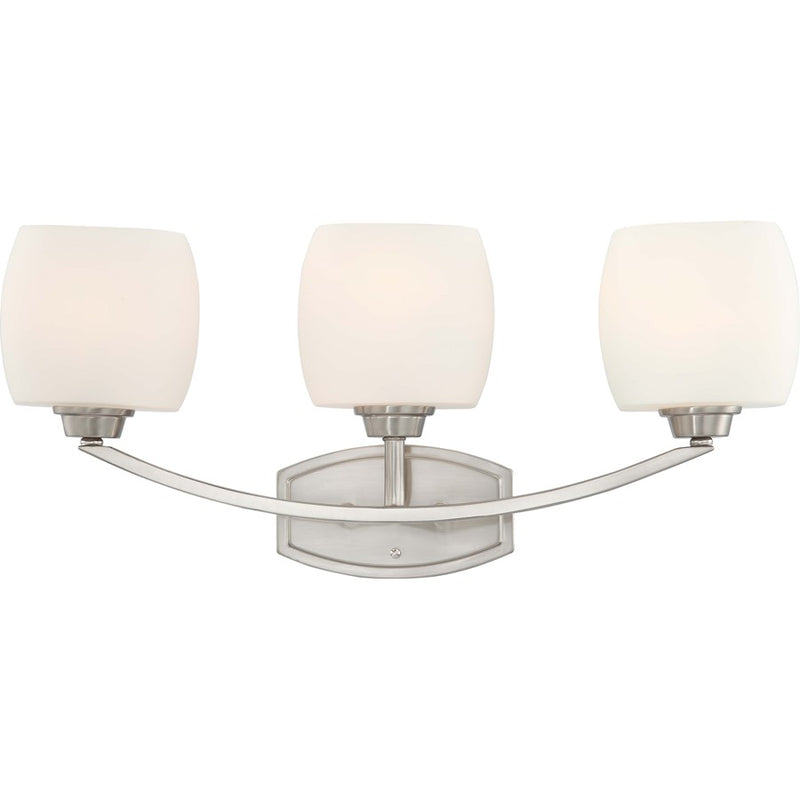 Nuvo Helium 24.5in 3-Light Vanity Light | Contemporary Brushed Nickel and Satin White Glass | Bathroom Vanity | 24.5 x 6.5 x 10.75 in | Model 60-4183