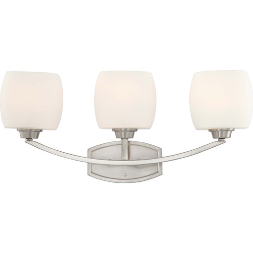 Nuvo Helium 24.5in 3-Light Vanity Light | Contemporary Brushed Nickel and Satin White Glass | Bathroom Vanity | 24.5 x 6.5 x 10.75 in | Model 60-4183