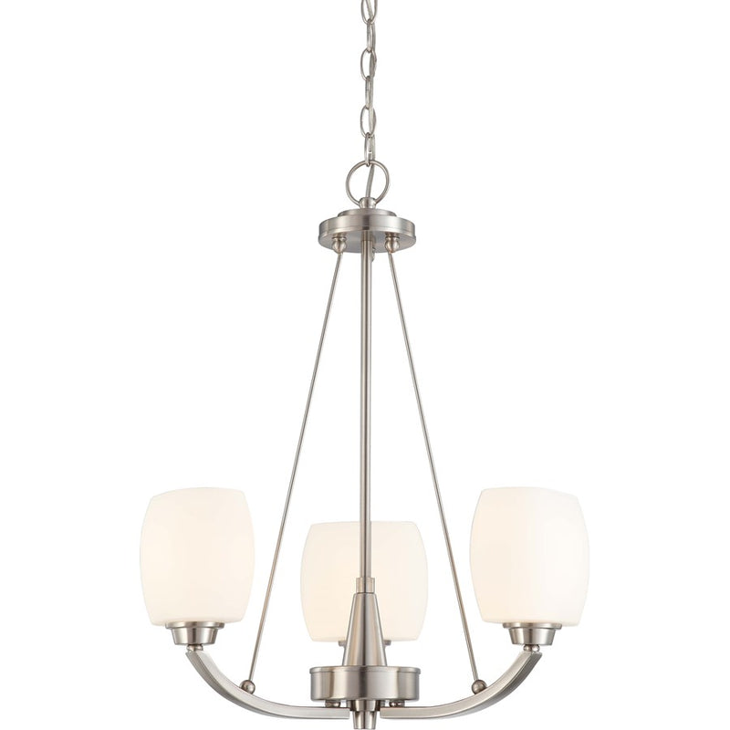 Nuvo Lighting Helium 20in 3-Light Chandelier | Contemporary Brushed Nickel and Satin White Glass | Dining Room & Living Room | 20 x 20 x | Model 60-4185
