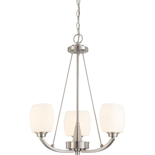 Nuvo Lighting Helium 20in 3-Light Chandelier | Contemporary Brushed Nickel and Satin White Glass | Dining Room & Living Room | 20 x 20 x | Model 60-4185