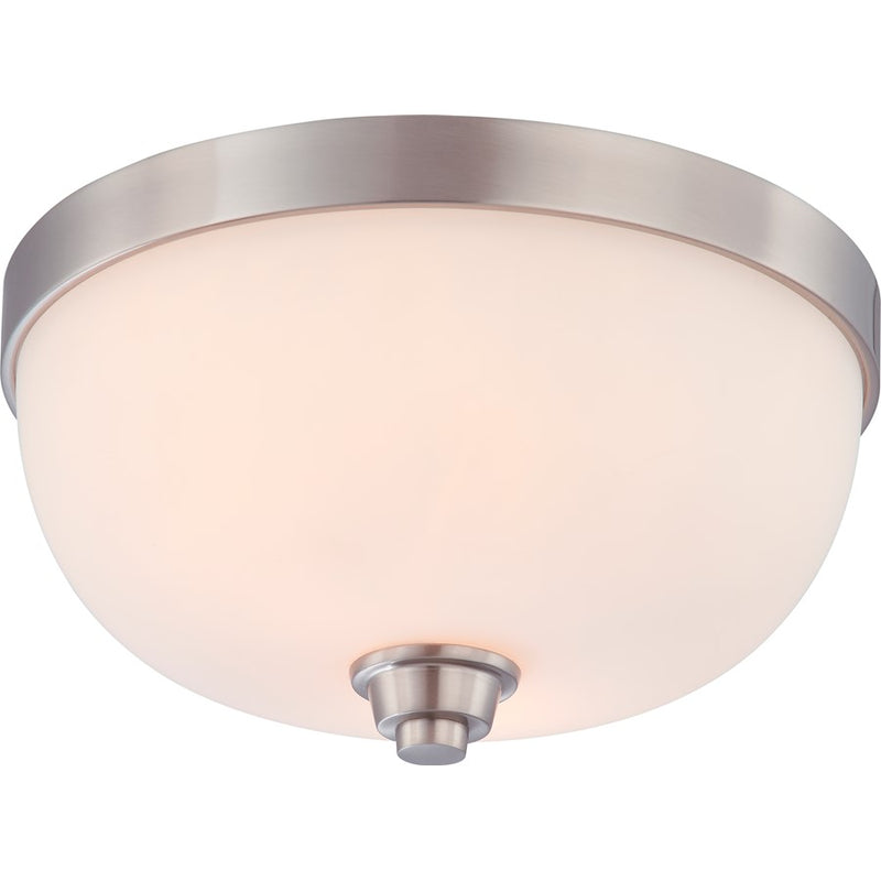 Nuvo Helium 13in 2-Light Flush Mount | Contemporary Brushed Nickel and Satin White Glass | Bedroom & Hallway Ceiling Light | 13 x 13 x 7 in | Model 60-4192