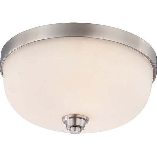 Nuvo Helium 15in 3-Light Flush Mount | Contemporary Brushed Nickel and Satin White Glass | Bedroom & Hallway Ceiling Light | 15 x 15 x 7.5 | Model 60-4193