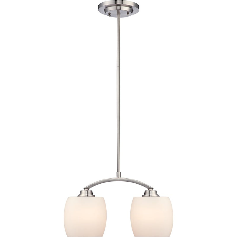 Nuvo Lighting Helium 15in 2-Light Mini Pendant | Brushed Nickel and Satin White Glass | Kitchen Island & Dining Room | 15 x 9 x 11 in | Model 60-4194