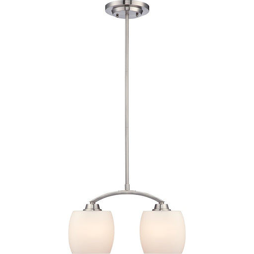 Nuvo Lighting Helium 15in 2-Light Mini Pendant | Brushed Nickel and Satin White Glass | Kitchen Island & Dining Room | 15 x 9 x 11 in | Model 60-4194