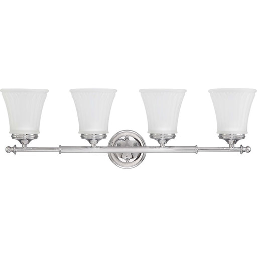 Nuvo Teller 28in 4-Light Bathroom Vanity Light | Traditional Aged Pewter and Frosted Etched Glass | Bathroom Vanity | 29 x 17 x 12 in | Model 60-4264