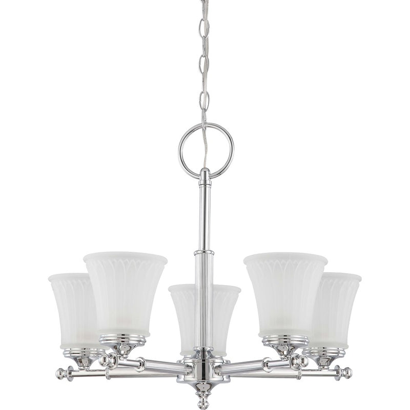 Nuvo Teller 22in 5-Light Chandelier | Traditional Aged Pewter and Frosted Etched Glass | Dining Room & Living Room | 22 x 21 x 8 in | Model 60-4265