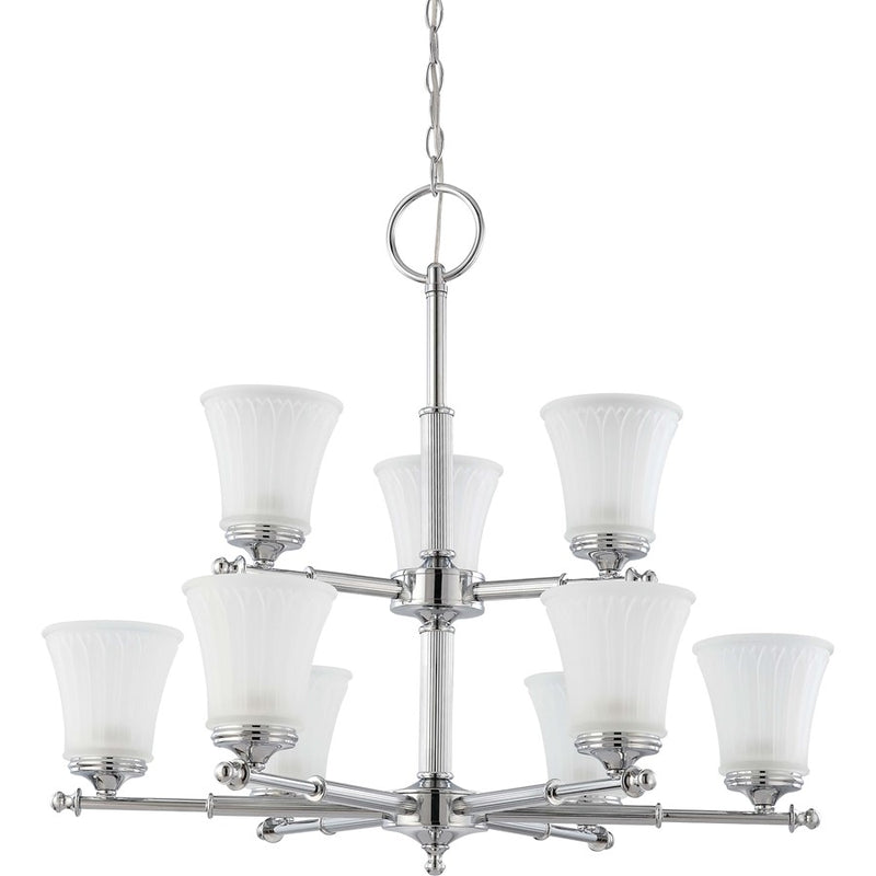 Nuvo Teller 30in 9-Light Chandelier | Traditional Aged Pewter and Frosted Etched Glass | Dining Room & Living Room | 30 x 27 in | Model 60-4269