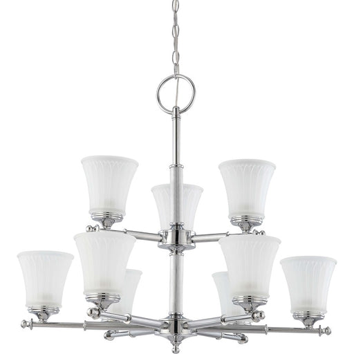 Nuvo Teller 30in 9-Light Chandelier | Traditional Aged Pewter and Frosted Etched Glass | Dining Room & Living Room | 30 x 27 in | Model 60-4269