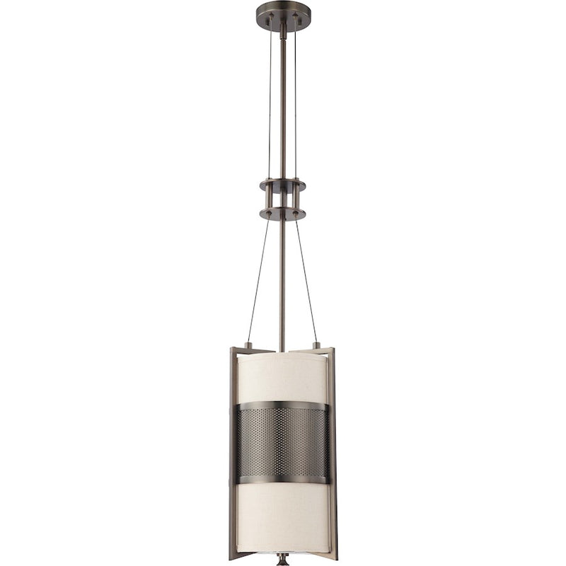 Nuvo Diesel 11in 1-Light Vertical Pendant | Industrial Aged Bronze and Khaki Fabric Shade | Kitchen Island & Dining Room | 11 x 11 x 23 in | Model 60-4431