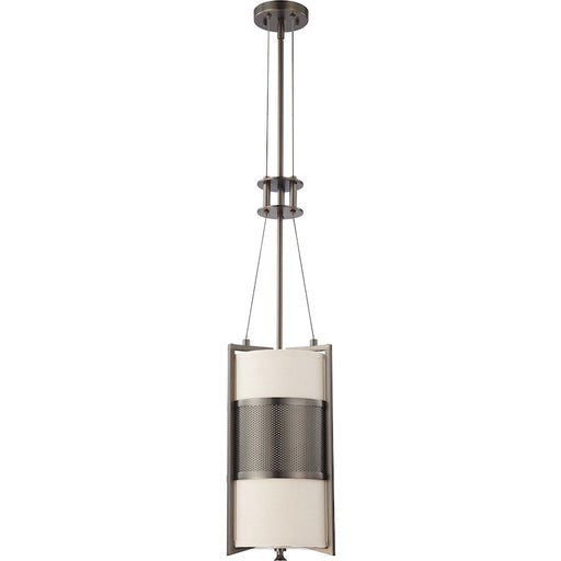 Nuvo Diesel 11in 1-Light Vertical Pendant | Industrial Aged Bronze and Khaki Fabric Shade | Kitchen Island & Dining Room | 11 x 11 x 23 in | Model 60-4431
