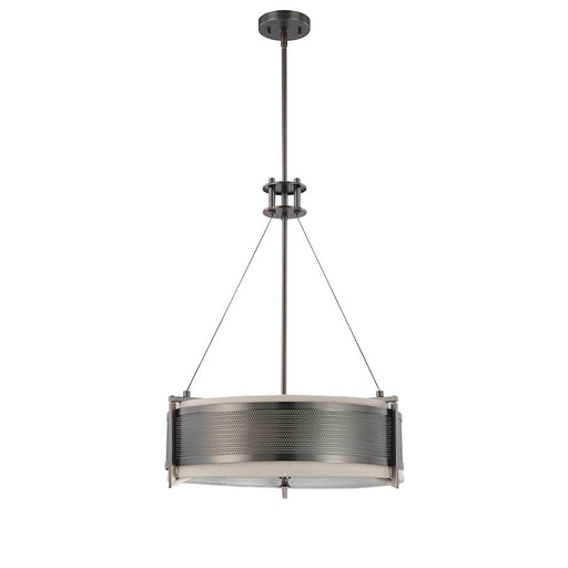 Nuvo Diesel 21in 4-Light Round Pendant | Aged Bronze and Khaki Fabric Shade | Kitchen Island & Dining Room | 23 x 23 x 13 in | Model 60-4433