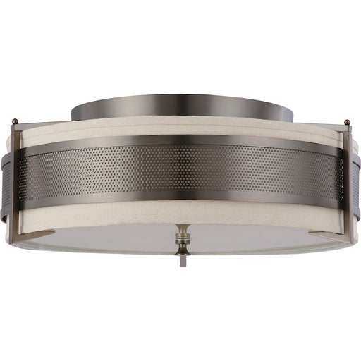 Nuvo Lighting Diesel 24in 4-Light Flush Mount | Industrial Aged Bronze and Khaki Fabric Shade | Bedroom & Hallway Ceiling Light | 24 x 24 | Model 60-4437