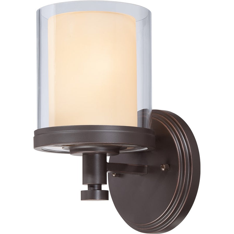Nuvo Decker 1-Light Vanity Light | Industrial Sudbury Bronze and Clear & Cream Glass | Bathroom Vanity & Powder Room | 5.75 x 10.25 x 6.75 | Model 60-4541