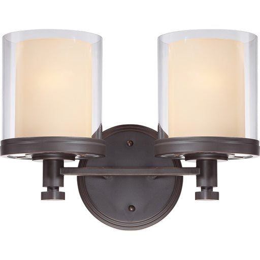 Nuvo Decker 13.75in 2-Light Vanity Light | Industrial Sudbury Bronze and Clear & Cream Glass | Bathroom Vanity | 13.75 x 10.25 x 6.75 in | Model 60-4542