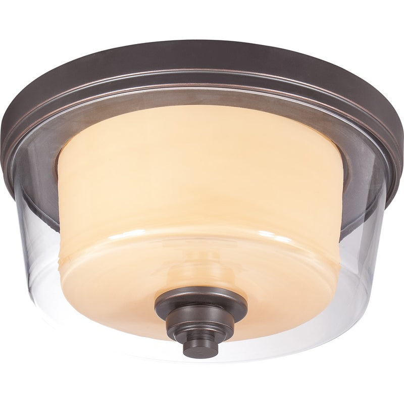 Nuvo Decker 2-Light Medium Flush Mount | Industrial Sudbury Bronze and Clear & Cream Glass | Hallway & Bathroom Ceiling Light | 13 x 13 x | Model 60-4551
