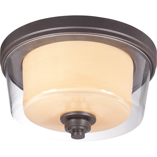 Nuvo Decker 2-Light Medium Flush Mount | Industrial Sudbury Bronze and Clear & Cream Glass | Hallway & Bathroom Ceiling Light | 13 x 13 x | Model 60-4551
