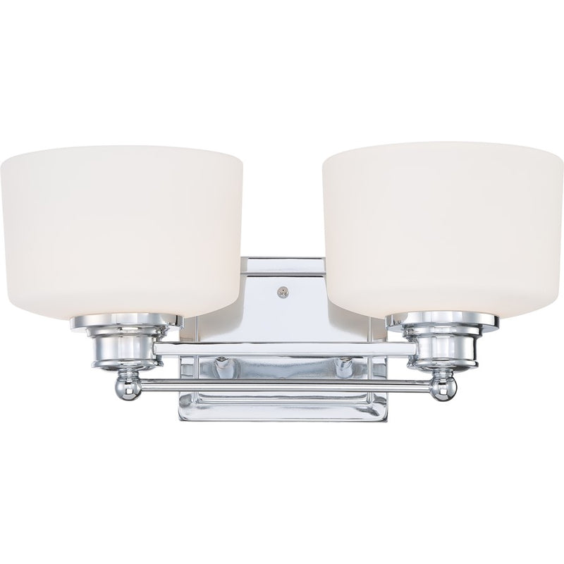 Nuvo Lighting Soho 16in 2-Light Vanity Light | Contemporary Polished Chrome and Satin White Glass | Bathroom Vanity | 16 x 8 x 7.25 in | Model 60-4582