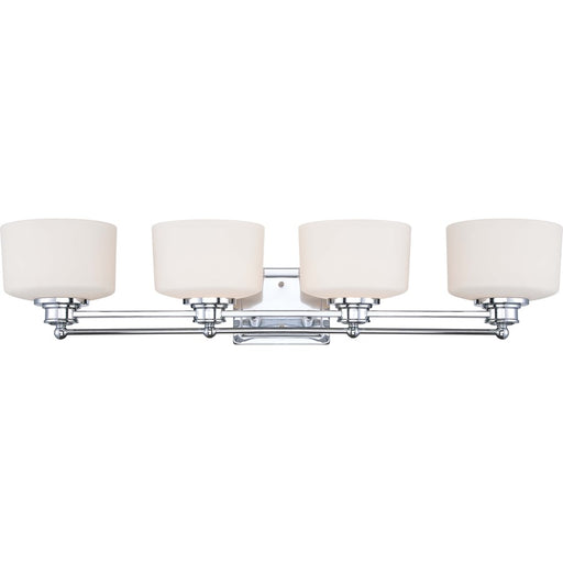 Nuvo Lighting Soho 34in 4-Light Vanity Light | Contemporary Polished Chrome and Satin White Glass | Bathroom Vanity | 34 x 8 x 7.25 in | Model 60-4584