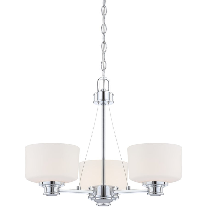 Nuvo Lighting Soho 22in 3-Light Chandelier | Polished Chrome and Satin White Glass | Dining Room & Living Room | 19 x 8 x 21 in | Model 60-4587