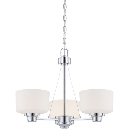 Nuvo Lighting Soho 22in 3-Light Chandelier | Polished Chrome and Satin White Glass | Dining Room & Living Room | 19 x 8 x 21 in | Model 60-4587