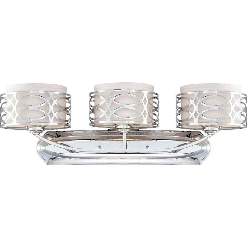 Nuvo Harlow 31in 3-Light Vanity Light | Glamorous Polished Nickel and Slate Gray Fabric Shades | Bathroom Vanity | 31 x 10.25 x 10 in | Model 60-4623