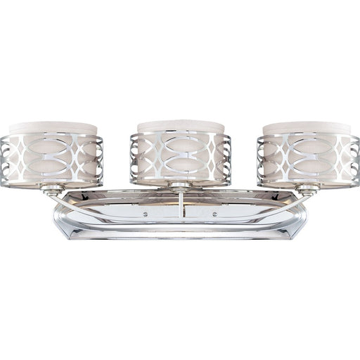 Nuvo Harlow 31in 3-Light Vanity Light | Glamorous Polished Nickel and Slate Gray Fabric Shades | Bathroom Vanity | 31 x 10.25 x 10 in | Model 60-4623