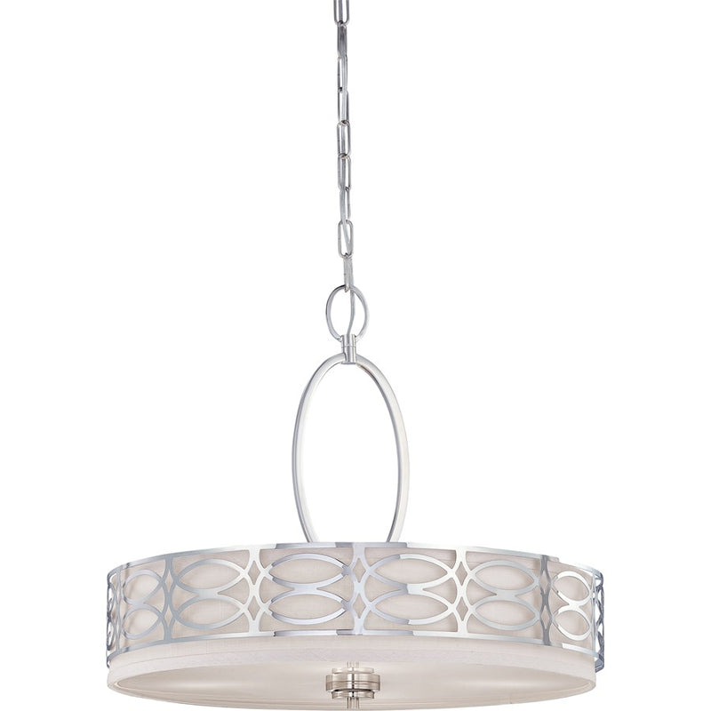 Nuvo Harlow 23.625in 4-Light Pendant | Glamorous Polished Nickel and Slate Gray Fabric | Kitchen Island & Dining Room | 23.625 x 23.625 x | Model 60-4626