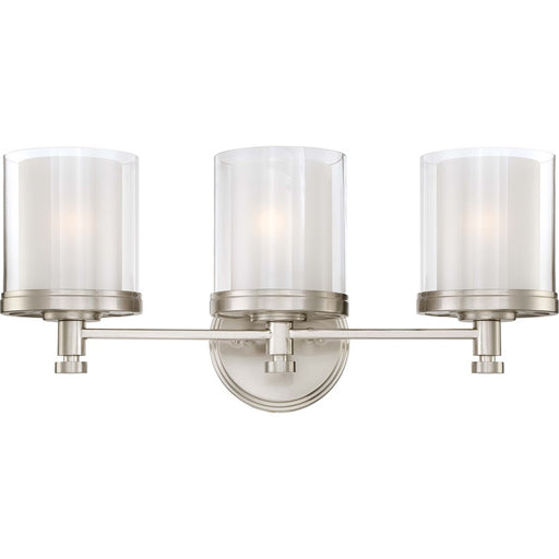 Nuvo Decker 21.75in 3-Light Vanity Light | Industrial Brushed Nickel and Clear & Frosted Glass | Bathroom Vanity | 21.75 x 6.75 x 10.25 in | Model 60-4643