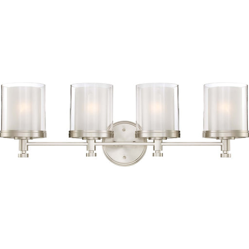 Nuvo Decker 29.75in 4-Light Vanity Light | Industrial Brushed Nickel and Clear & Frosted Glass | Bathroom Vanity | 29.75 x 6.75 x 10.25 in | Model 60-4644