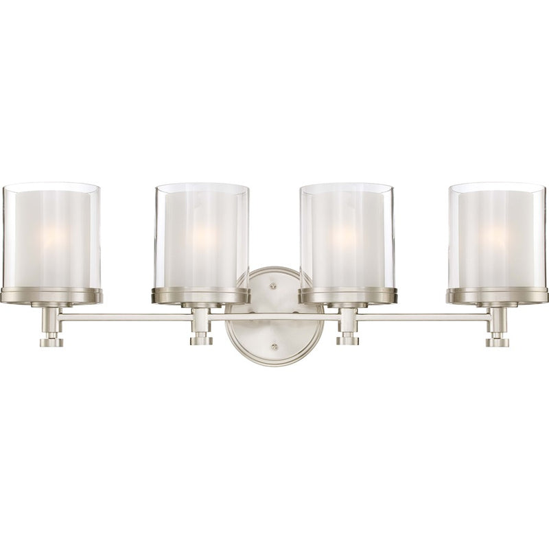 Nuvo Decker 29.75in 4-Light Vanity Light | Industrial Brushed Nickel and Clear & Frosted Glass | Bathroom Vanity | 29.75 x 6.75 x 10.25 in | Model 60-4644
