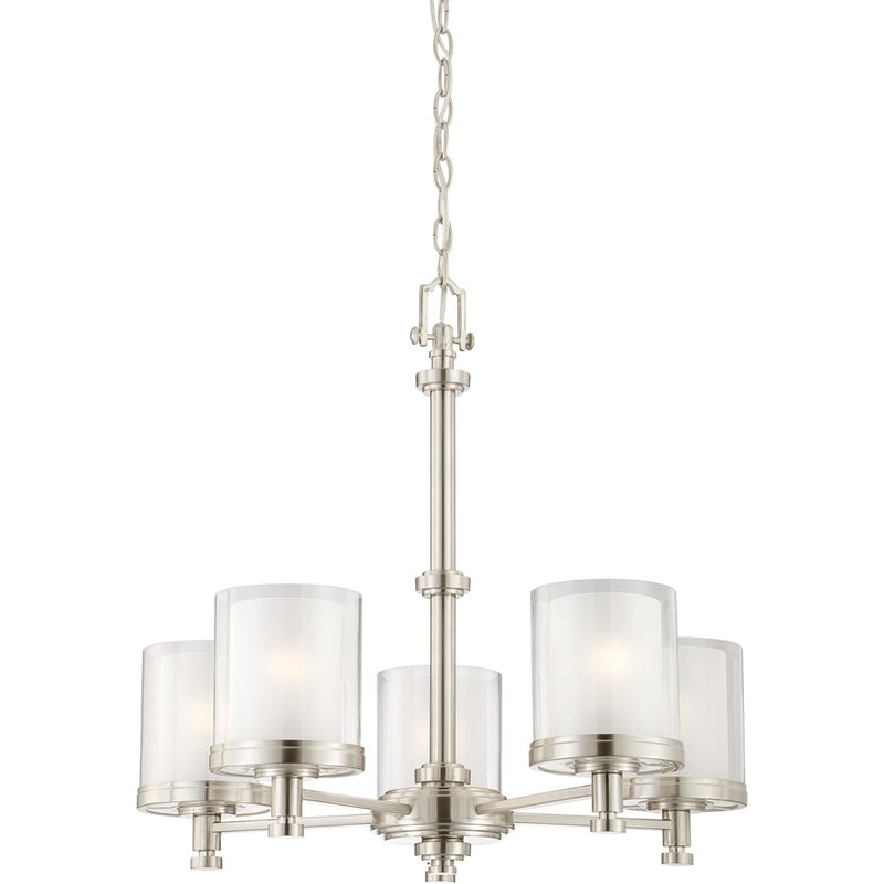 Nuvo Decker 25in 5-Light Chandelier | Industrial Brushed Nickel and Clear & Frosted Glass | Dining Room & Kitchen Island | 25 x 25 x 10 in | Model 60-4645