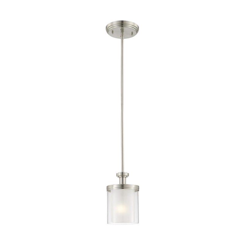 Nuvo Decker 6in 1-Light Mini Pendant | Industrial Brushed Nickel and Clear Frosted Glass | Kitchen Island & Dining Room | 18 x 18 x 20 in | Model 60-4648